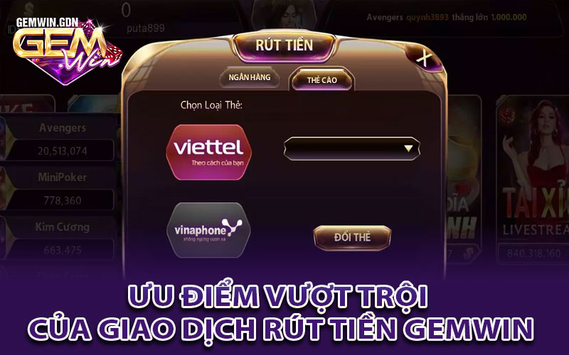 Ưu điểm vượt trội của giao dịch rút tiền Gemwin